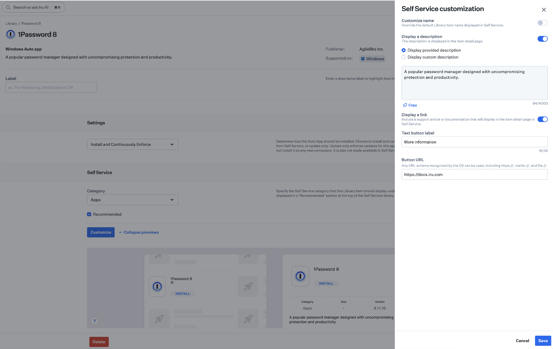 Custom Links for Windows Auto Apps in Self Service